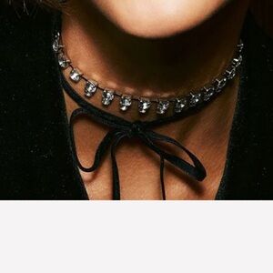 Long Suede Necklace with Rhinestones